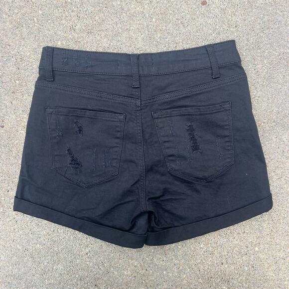KanCan Distressed Black Roll Hem Jean Shorts W7/27 - Picture 1 of 5